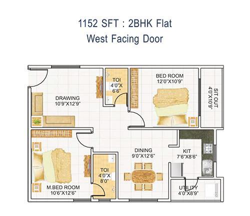 DEVI HOMES floorplan westsqft 1157 facing