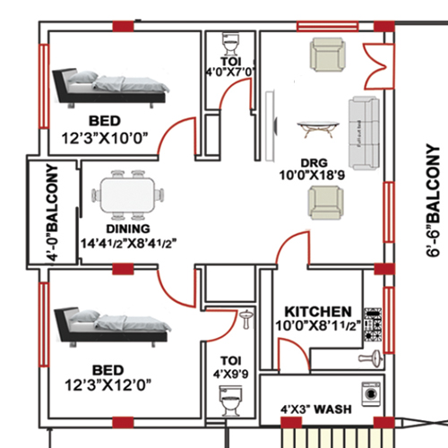 Hibiscus Residency floorplan 1460sqft east facing