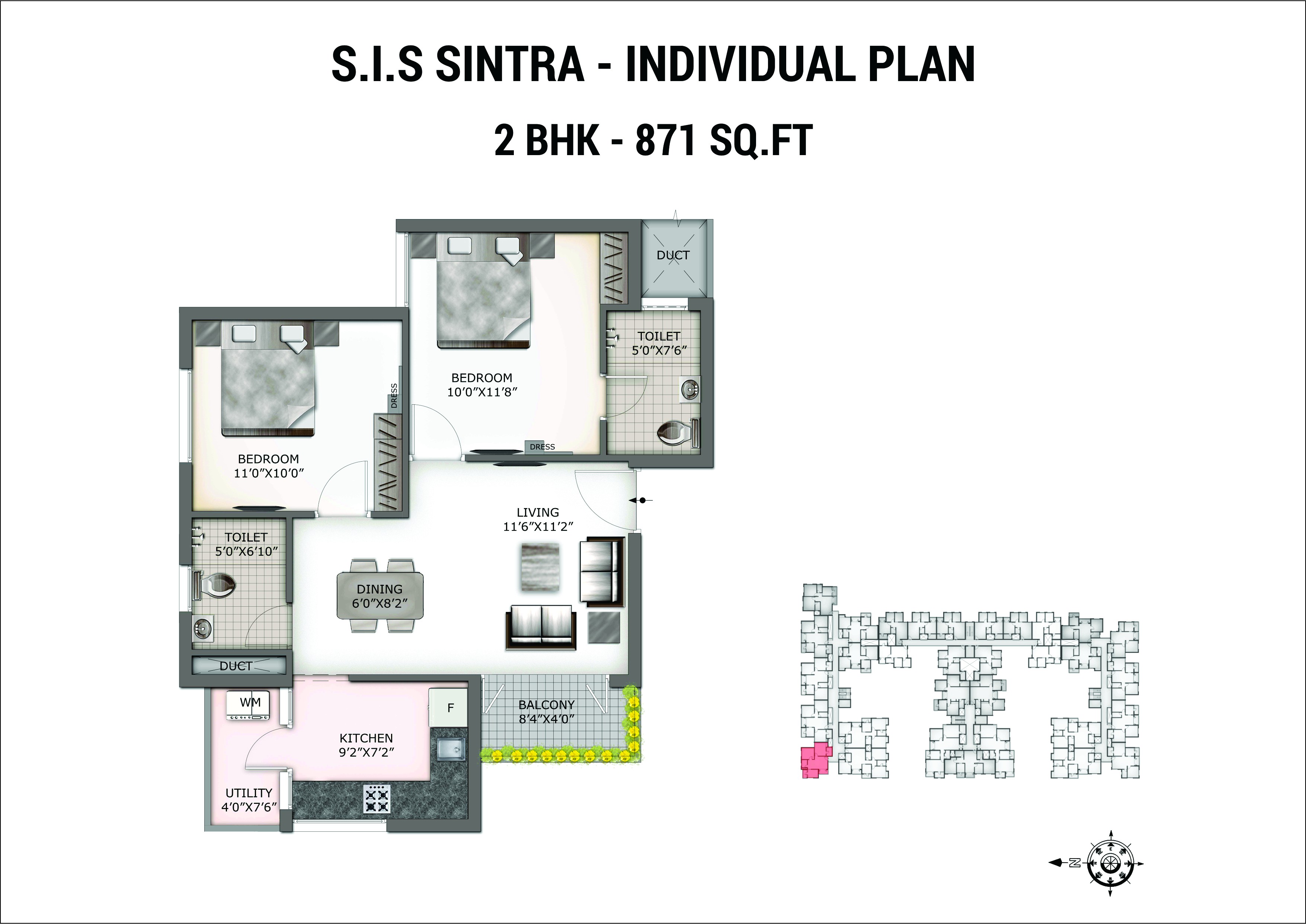SIS Sintra floorplan 871sqft south facing