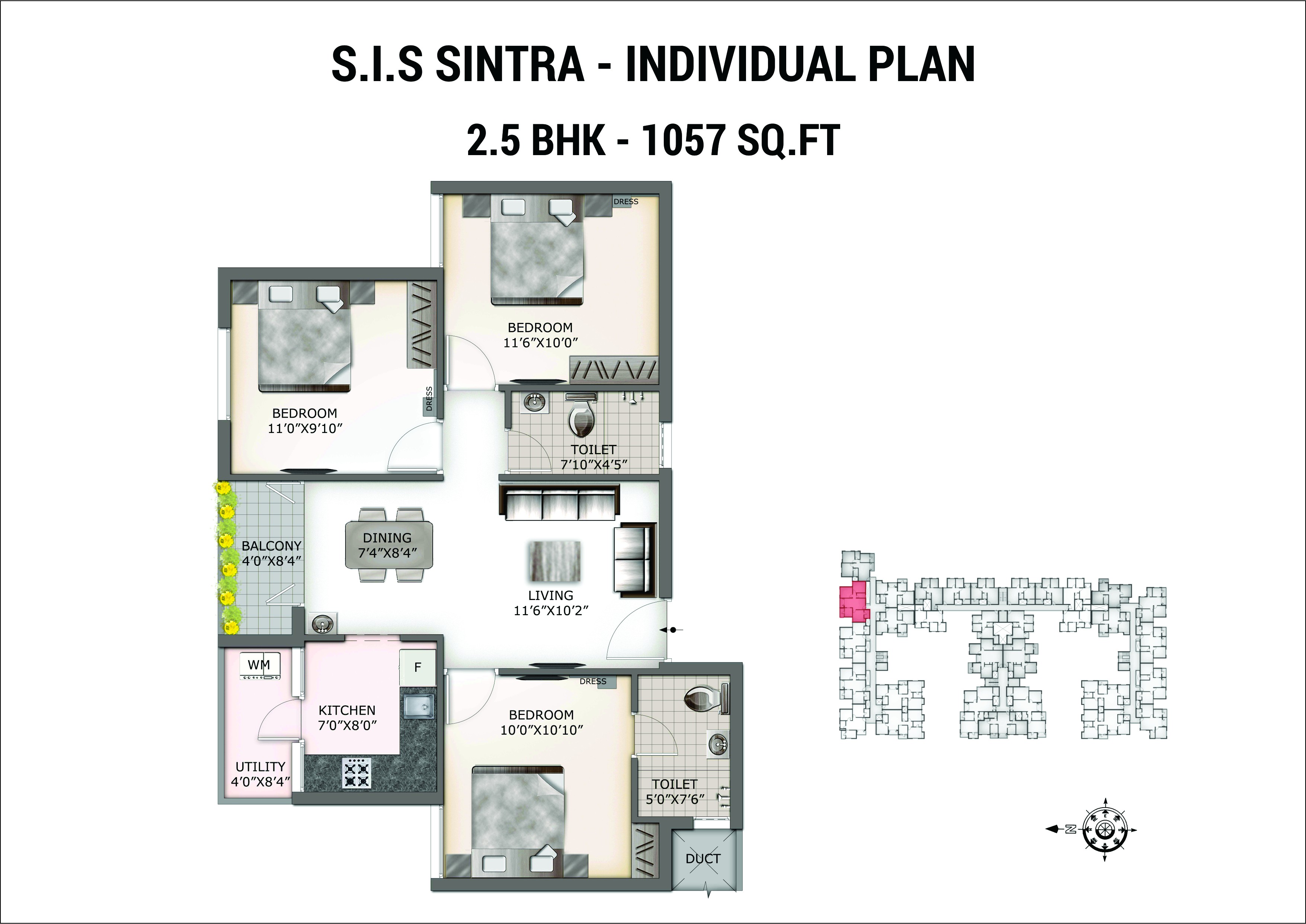 SIS Sintra floorplan 1057sqft south facing